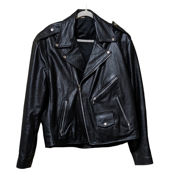 Vintage Indiana collections black leather moto biker jacket men's 46